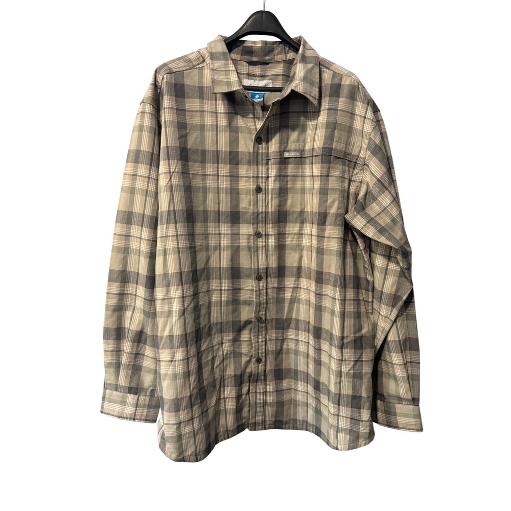 Columbia Mens XXL Omni-Wick Plaid Button Down Shirt‎ Grey Tan Long Sleeve Hiking